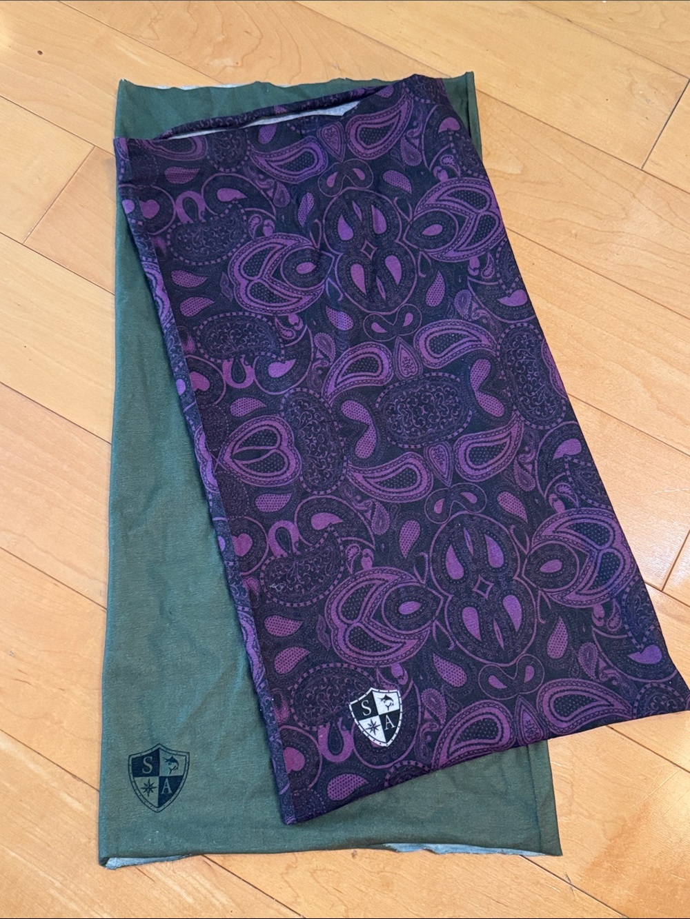 SA Neck Gaiter Buff - Head, Neck or Face Covering - Purple & Olive Green